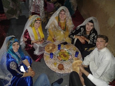 US students in traditional Moroccan celebratory dress